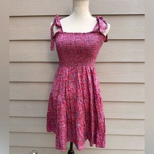 Xirena Lori Smocked Mini Dress Bow Sleeveless Pink Size Large A36